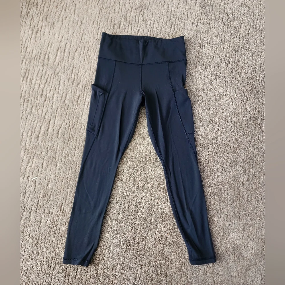 Athleta All In Navy Tights Leggings Size Small With Stash Pockets - Picture 2 of 8